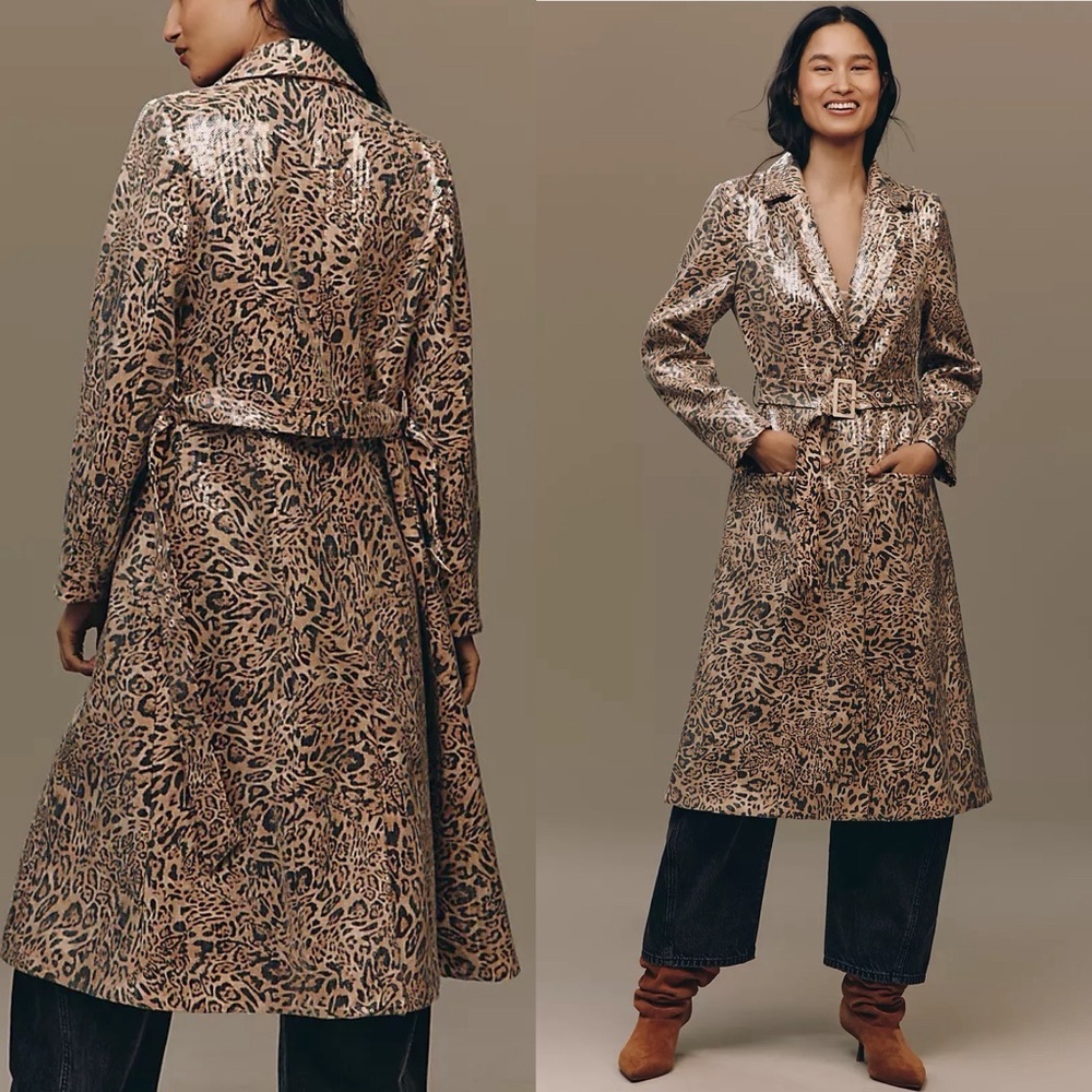 Hutch- Hana Sequin Leopard Belted Maxi Coat Size Large Statement Jacket